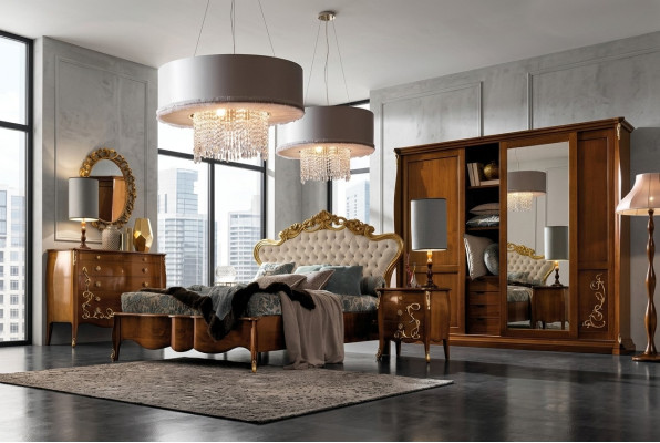 Ensemble de chambre d'hôtel Design Chambre à coucher Lit de luxe Table de chevet Commode 6 pièces