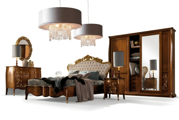 Ensemble de chambre d'hôtel Design Chambre à coucher Lit de luxe Table de chevet Commode 6 pièces