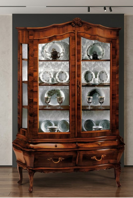 Buffet en bois massif avec 2 tiroirs et portes vitrées. Buffet de salle à manger. Buffet de salon.