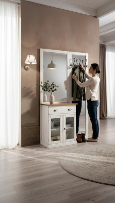 Porte-vêtements avec étagères Porte-vêtements avec miroirs Étagère avec tiroirs Blanc