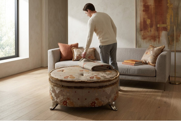 Table ovale repose-pieds Chesterfield Ottoman canapé côté rond