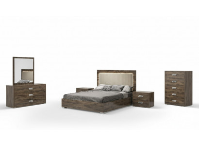 Ensemble moderne de meubles de chambre à coucher avec lit, table de nuit, commode et miroir de 6 pièces
