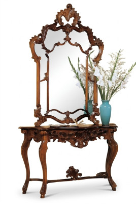 Console + Miroir Designer Table console Table en bois Console de luxe Ensemble de 2 pièces.