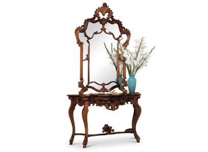 Console + Miroir Designer Table console Table en bois Console de luxe Ensemble de 2 pièces.