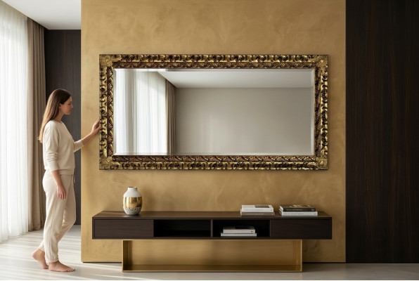 Miroir classique italien R Meubles de designer Miroir mural Bois Doré neuf xxl