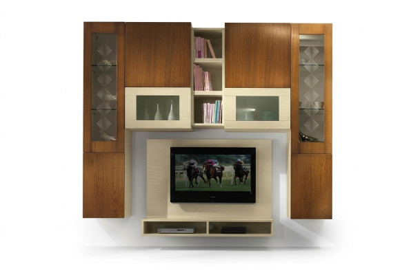 Salon Meuble TV Armoire murale Étagère tv Bois Armoires Vitrine Étagères murales Italie neuf