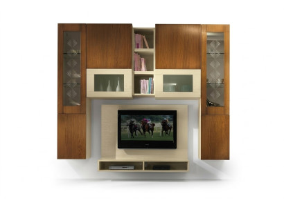 Salon Meuble TV Armoire murale Étagère tv Bois Armoires Vitrine Étagères murales Italie neuf