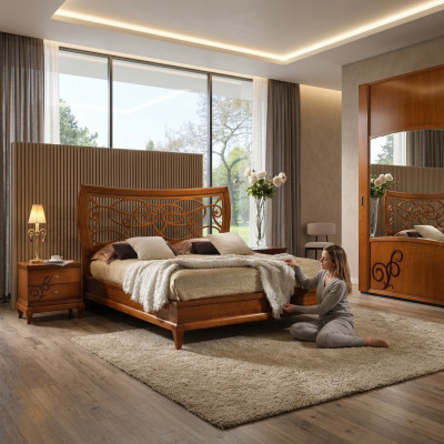 Cadre de lit hôtel double lit design de luxe matelas bois meubles.