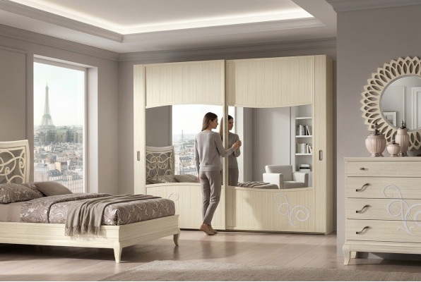 Armoire avec portes coulissantes Armoire de chambre Armoire murale Blanc Miroir