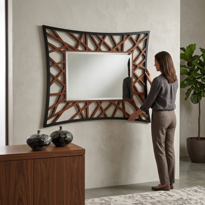 Miroir à suspendre Miroir en bois Moderne Miroir mural Meuble miroir Design 111x89 nouveau