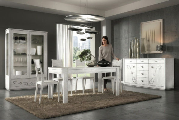 Salle à manger Table à manger Chaise Commode Vitrine Ensemble Salle à manger Table Tables Bois Set de 7 pièces.