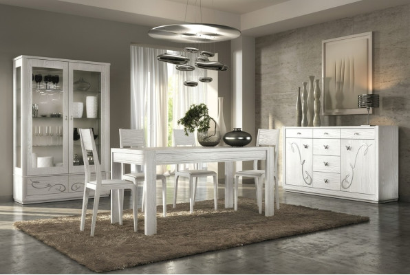 Salle à manger Table à manger Chaise Commode Vitrine Ensemble Salle à manger Table Tables Bois Set de 7 pièces.