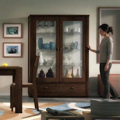 Vitrine de luxe Vitrine de magasin Vitrines Armoire en verre Moderne en bois Gris Étagère Bahut