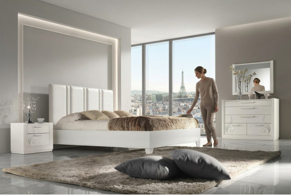 Chambre Lit Table de chevet Groupe Lits Lit de luxe Cadre en bois Design Ensemble 3 pièces
