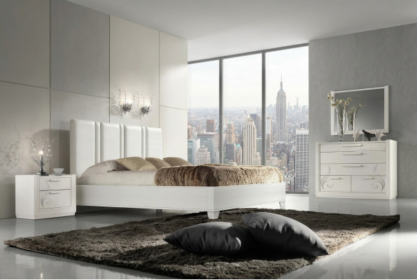 Chambre Lit Table de chevet Groupe Lits Lit de luxe Cadre en bois Design Ensemble 3 pièces