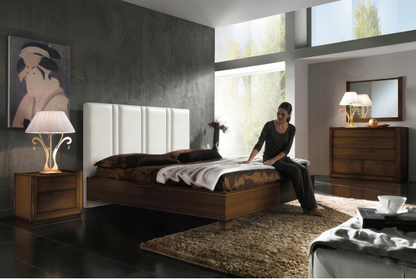 Chambre Lit Table de chevet Commode Miroir Double Revêtement Lits de luxe 5 pièces.