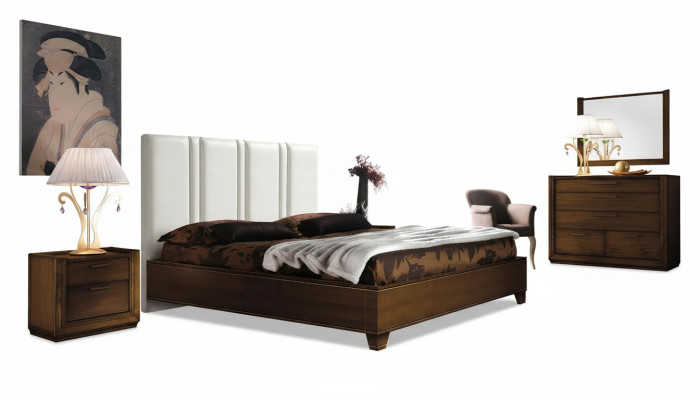 Chambre Lit Table de chevet Commode Miroir Double Revêtement Lits de luxe 5 pièces.