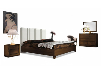 Chambre Lit Table de chevet Commode Miroir Double Revêtement Lits de luxe 5 pièces.