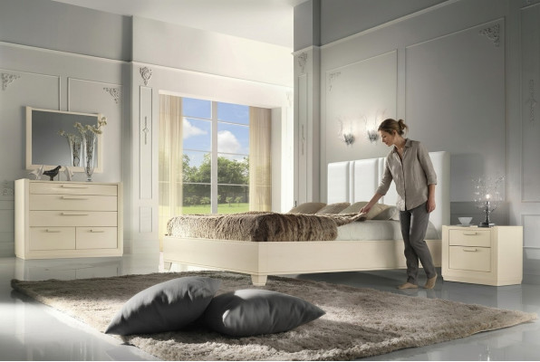 Suite de chambre à coucher Lit Table de chevet Commode Miroir Luxe Bois Design 5 pièces