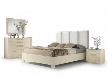 Suite de chambre à coucher Lit Table de chevet Commode Miroir Luxe Bois Design 5 pièces