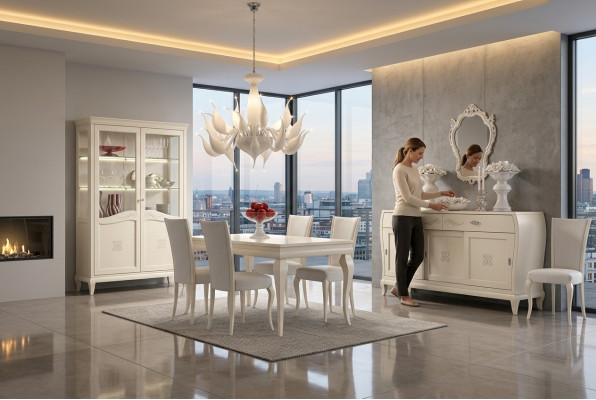 Salle à manger table à manger chaise commode vitrine ensemble table groupe bois Italie ensemble 7 pièces