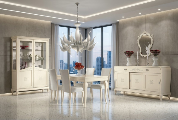 Salle à manger table à manger chaise commode vitrine ensemble table groupe bois Italie ensemble 7 pièces