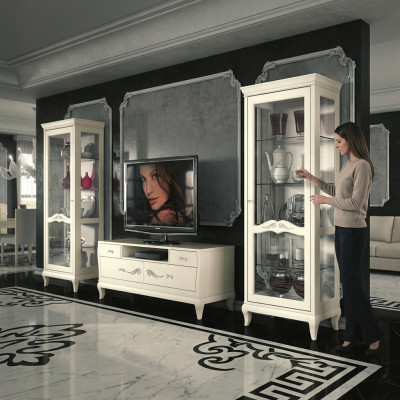 Salle de séjour Vitrine Meuble TV Vitrine télé Moderne Bois Mobilier Armoire Style Ensemble neuf 3 pièces.