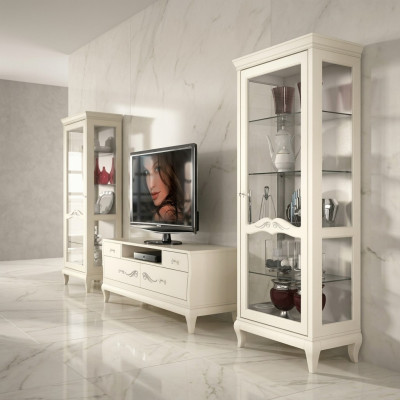 Salle de séjour Vitrine Meuble TV Vitrine télé Moderne Bois Mobilier Armoire Style Ensemble neuf 3 pièces.