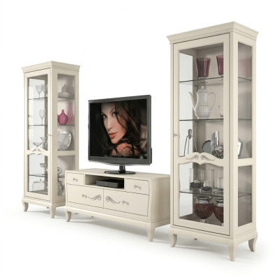 Salle de séjour Vitrine Meuble TV Vitrine télé Moderne Bois Mobilier Armoire Style Ensemble neuf 3 pièces.