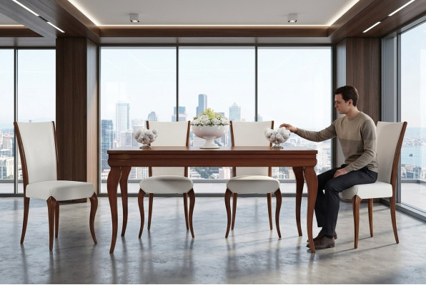 Salle à manger, chaise de table à manger, table extensible, groupe de tables, design en bois, ensemble 5 pièces.