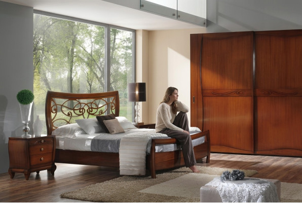 Chambre Lit Table de chevet Lits Doubles Hôtel Design Bois Suite Ensemble 3pcs.