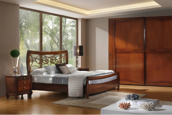 Chambre Lit Table de chevet Lits Doubles Hôtel Design Bois Suite Ensemble 3pcs.
