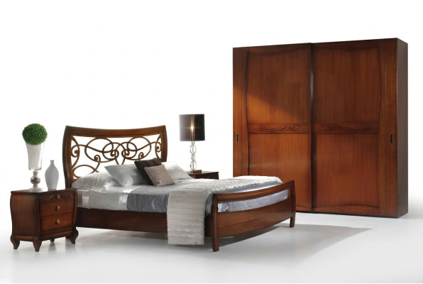 Chambre Lit Table de chevet Lits Doubles Hôtel Design Bois Suite Ensemble 3pcs.