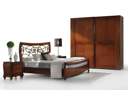Chambre Lit Table de chevet Lits Doubles Hôtel Design Bois Suite Ensemble 3pcs.