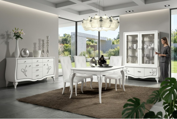 Salle à manger Table à manger Chaise Commode Vitrine Table de groupe Tables en bois Ensemble Luxe 7 pièces.