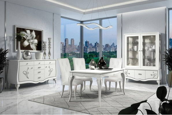Salle à manger Table à manger Chaise Commode Vitrine Table de groupe Tables en bois Ensemble Luxe 7 pièces.