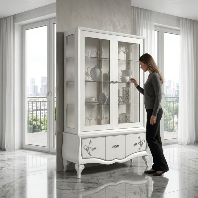 Vitrine de luxe en verre Armoire de style antique Vitrines en bois modernes Meubles italiens