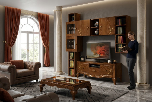 Ensemble de salon classique groupe rtv vitrine tv moderne en bois meubles style armoire