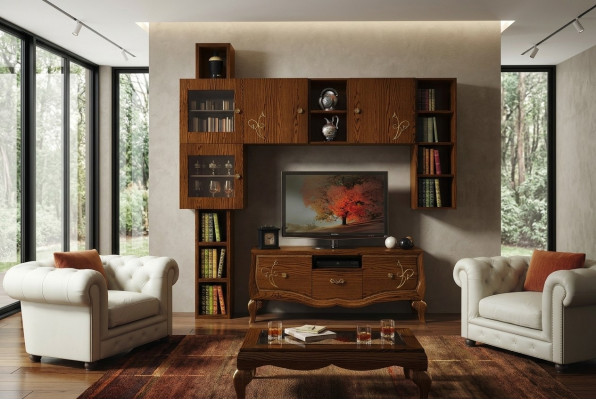 Ensemble de salon classique groupe rtv vitrine tv moderne en bois meubles style armoire