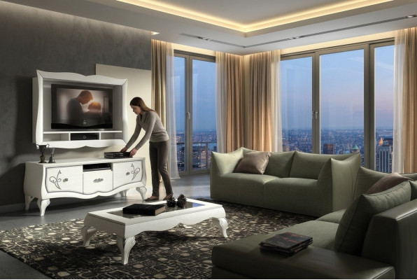 Meuble TV luxueux Buffet Armoire Commode Armoire TV Bois Moderne Design Nouvelle