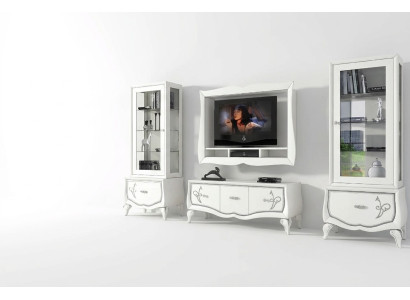 Suite TV cabinet composée de 4 pièces. Unité murale TV, meuble bas, vitrine, buffet, armoire. Nouveau design