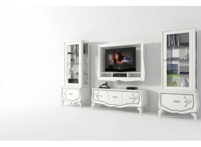 Suite TV cabinet composée de 4 pièces. Unité murale TV, meuble bas, vitrine, buffet, armoire. Nouveau design