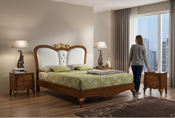 Chambre Lit Table de chevet Bois Design Lits Tables de chevet Set 3 pièces Ensembles de meubles
