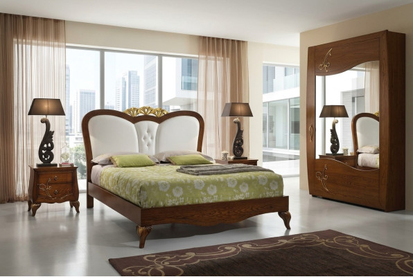 Chambre Lit Table de chevet Bois Design Lits Tables de chevet Set 3 pièces Ensembles de meubles