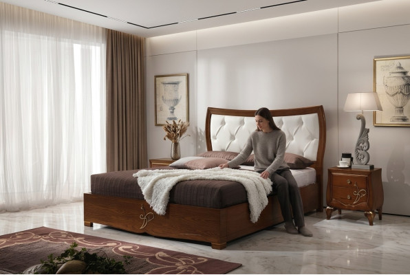 Lit Lits Cadre de lit Bois Double Chambre Marron Moderne Lit double Meubles
