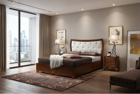 Lit Lits Cadre de lit Bois Double Chambre Marron Moderne Lit double Meubles