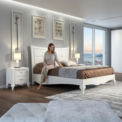 Lit Double lit Lits Tissu Bois Designer Cadre de lit double Blanc Cadres de lit