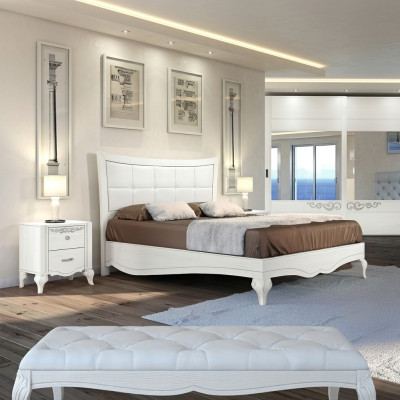 Lit Double lit Lits Tissu Bois Designer Cadre de lit double Blanc Cadres de lit