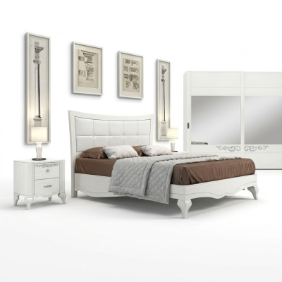 Lit Double lit Lits Tissu Bois Designer Cadre de lit double Blanc Cadres de lit