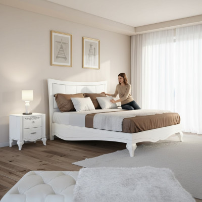Chambre Lit Table de chevet Lits Doubles Bois Designer Moderne Neuf Ensemble 3 pièces